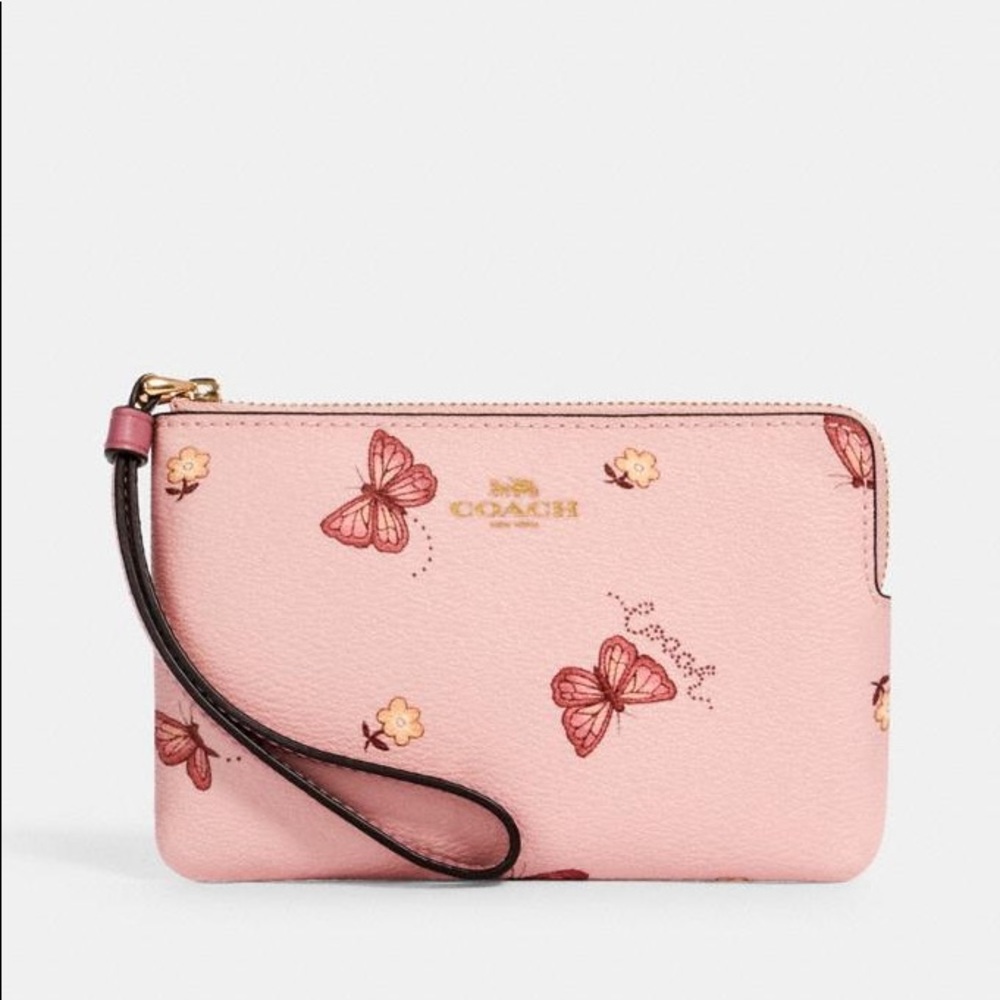 🦋💖Coach Corner Zip Wristlet With Butterfly Print